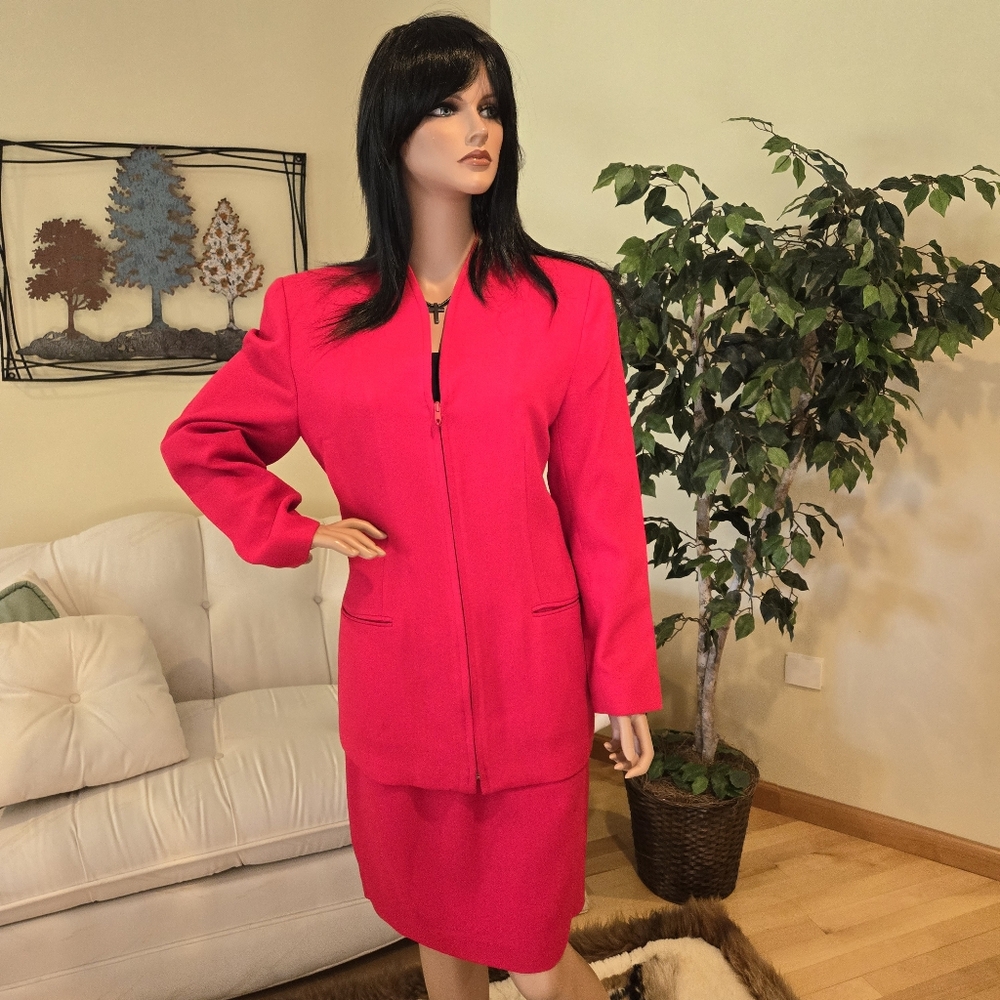 Vintage Bicci Red Wool Woman's Suit, Skirt, Jacket/Blazer, Size 12